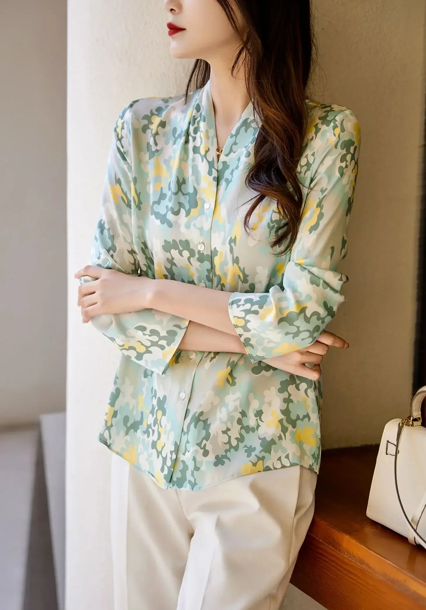 beautiful printing Blouses for women Tops Blusas Mujer New chic office ladies shirts