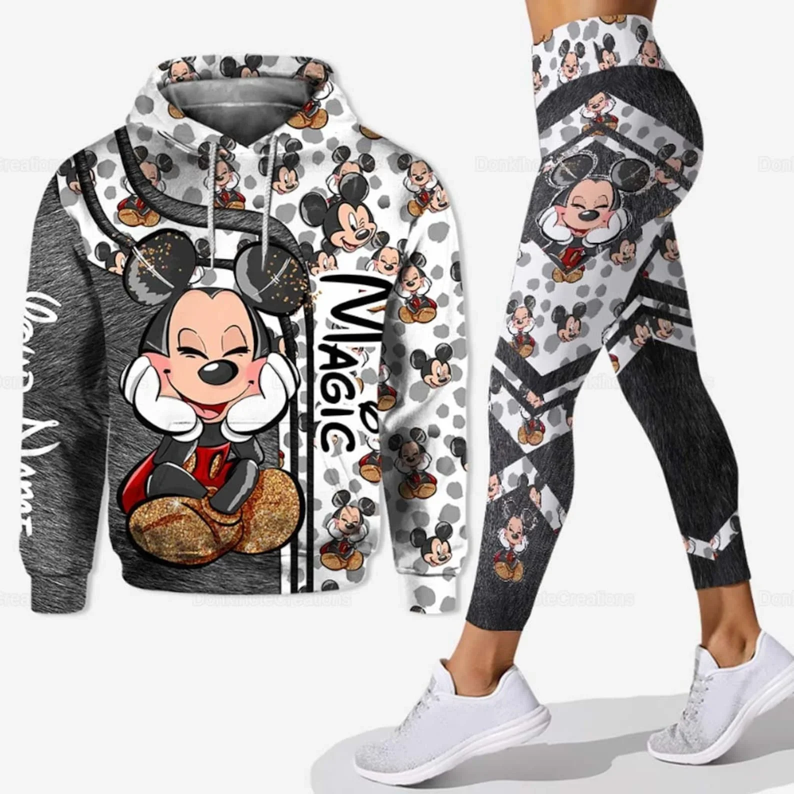 Custom Name Disney Mickey Mouse 3D Hoodie Women\'s Hoodie Yoga Pants Set Disney Mickey Yoga Sweatpants Hoodie Fashion Sports Suit