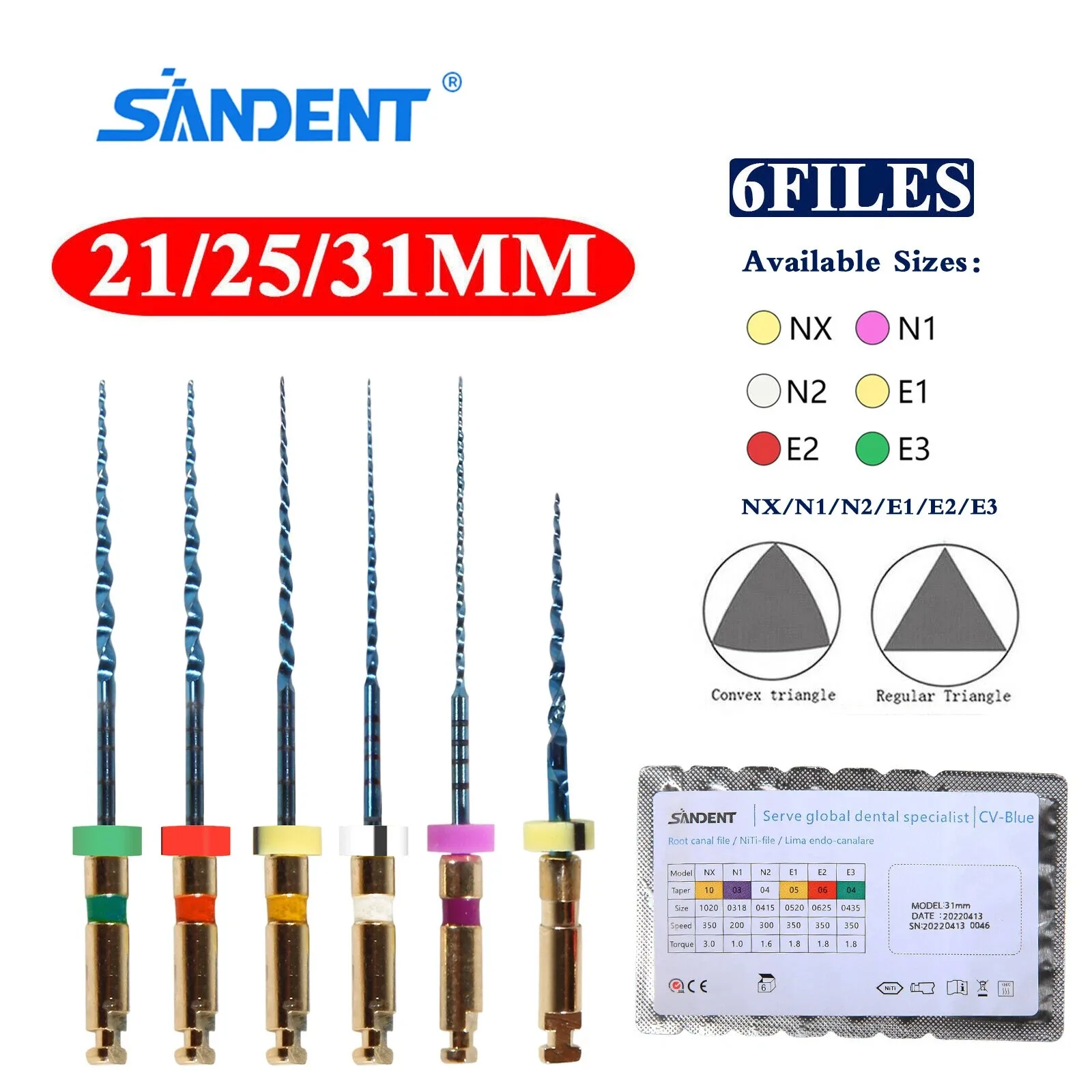 

6Pcs/1Pack Dental Endo Rotary Files X-Pro Gold Taper NITI Root Canal Files 21/25/31MM