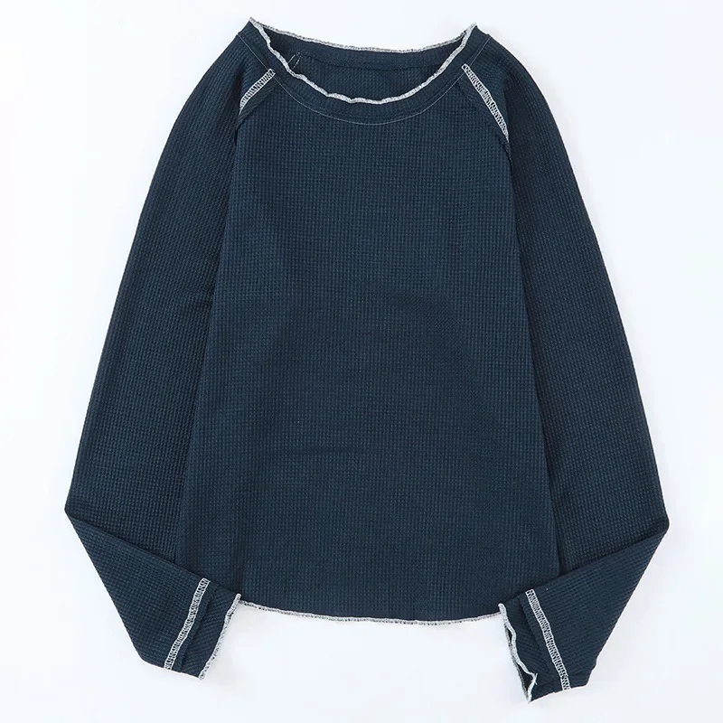 2024 New Women's Lace Stripes Long Sleeve Tops Spring Autumn Loose Casual Pullover T-shirts O Neck Simple Fashion Tees NASY0017