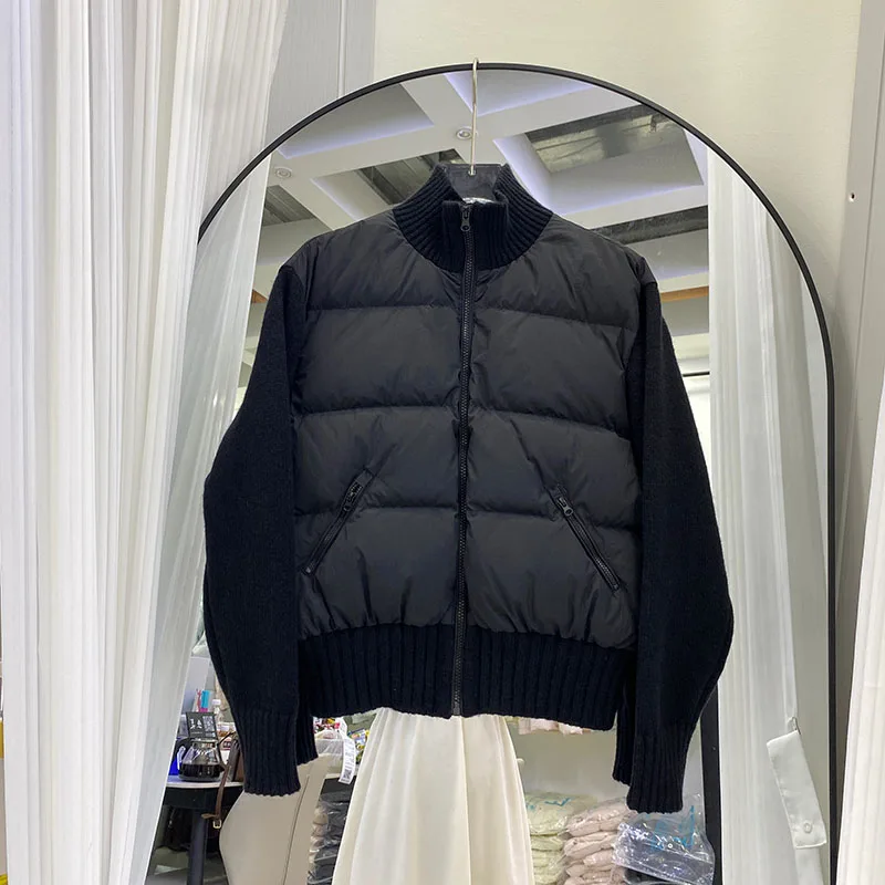 Korean Version Knitted Splicing Down Jacket Women's 2025 Autumn/Winter New Short Style 90 White Duck Down Vest Thin Coat