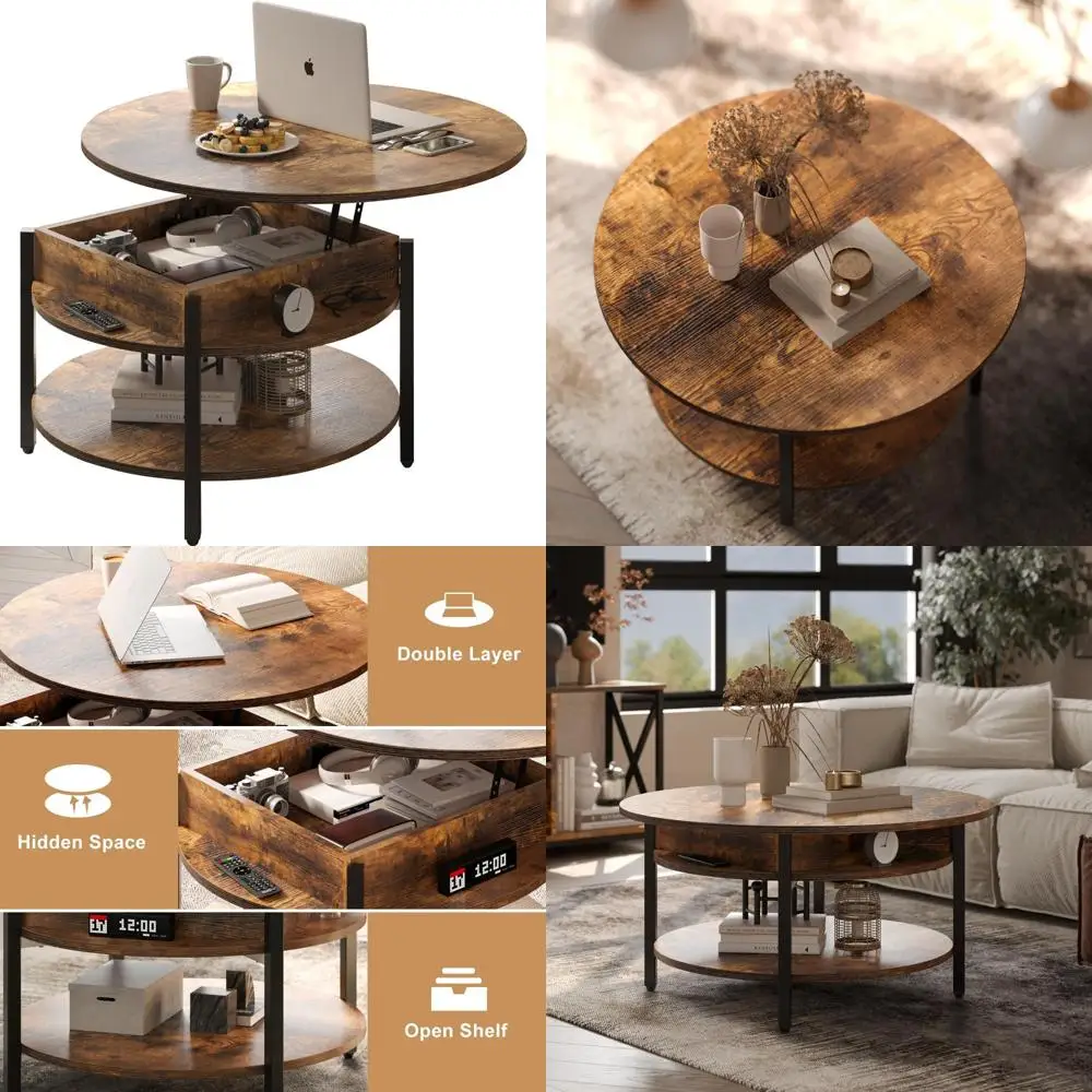 

Farmhouse-Style Lift Top Coffee Table with Storage, 26.77 Living Room Furniture, Hidden Compartment for Reception Use