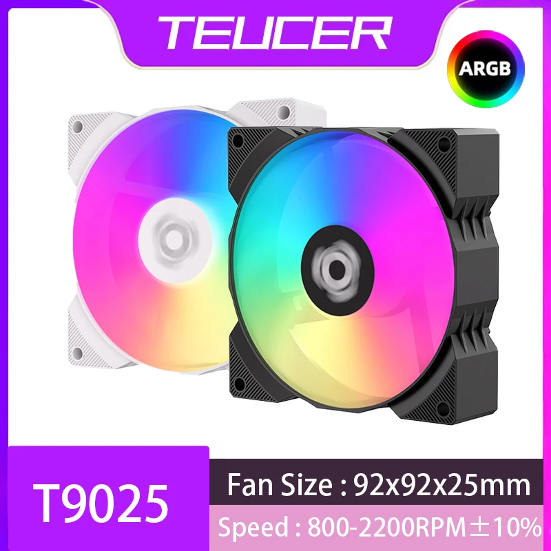 TEUCER T9025 9CM PC Case Cooling Fan 5V3PIN ARGB 800-2200RPM Computer Chassis PWM Intelligent Temperature Controlled Cooling Fan
