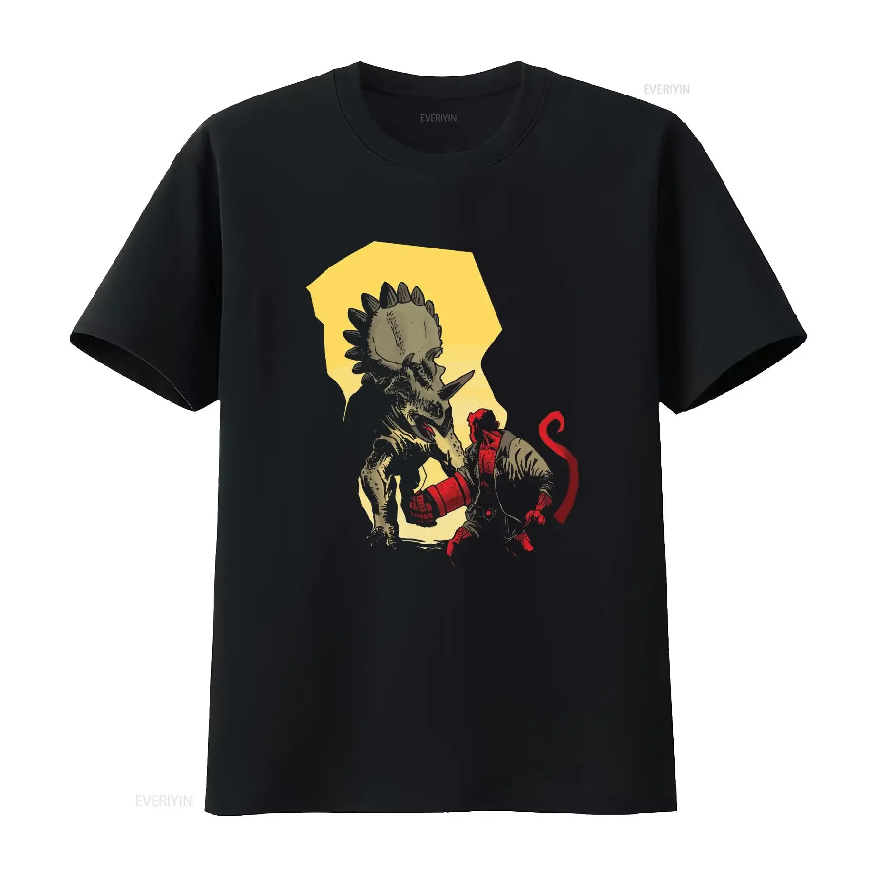 Retro Comic Hellboy Fight Alien Print Cool Streetwear Casual T Shirt vintage Washed streetwear Top For Everyday Wear Stylish