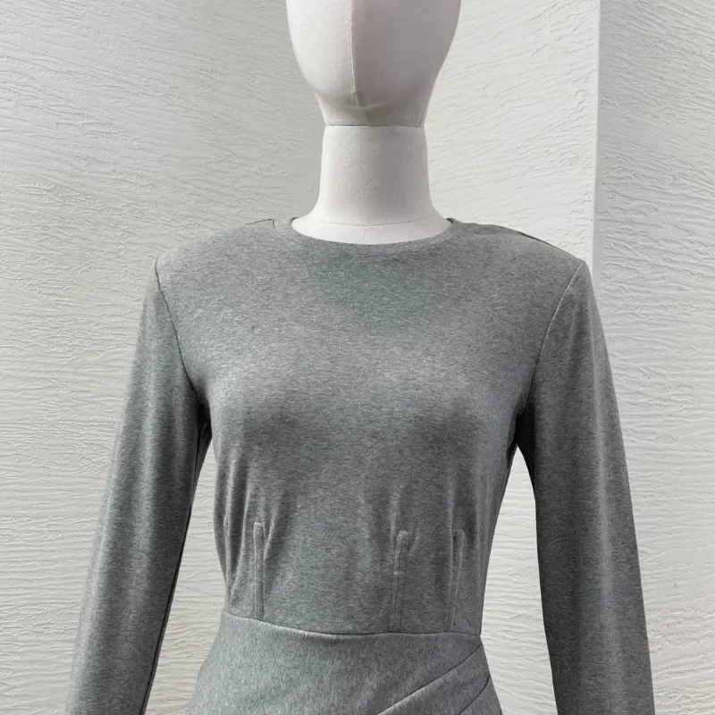 فساتين نسائية جديدة ذات جودة عالية أنيقة باللون الرمادي 2025 للسيدات في المكتب #4