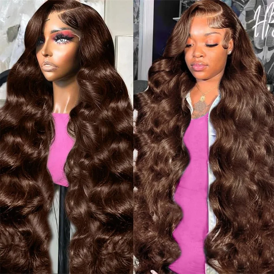 

13x4 26 Inch Chocolate Brown Lace Front Wig Human Hair HD Transparent Body Wave Lace Front Wigs Human Hair Pre Plucked Brown Wig