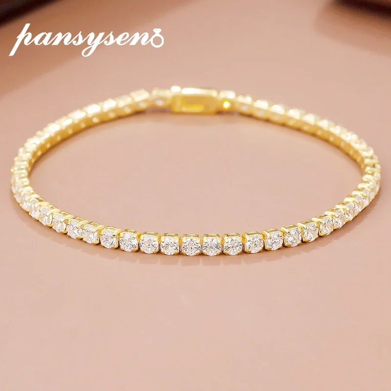 

PANSYSEN 100% 925 Sterling Silver Simulated Moissanite Diamond Bracelets for Women Yellow White Gold Color Birthday Jewelry Gift