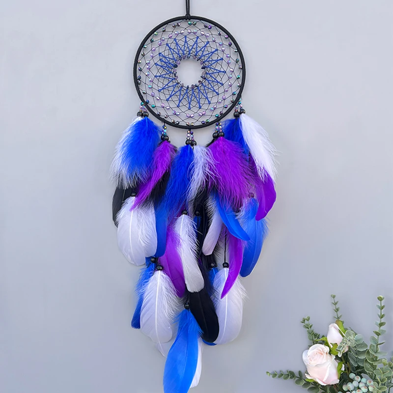 Dream Catcher Hand-woven Colorful Feathers Wind Chimes Wall Pendant Living Room Bedroom Hanging Ornaments Festival Party Gifts