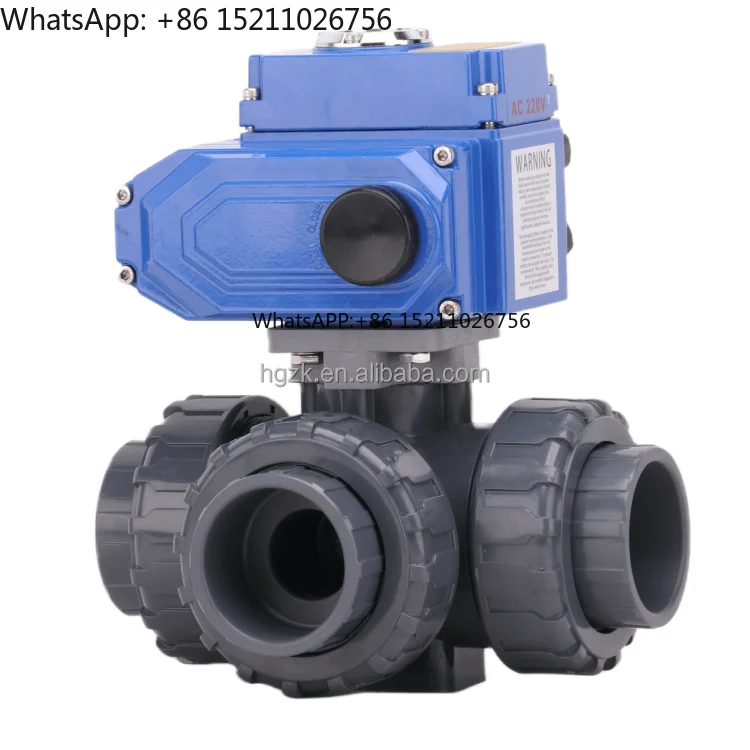 DN50 100 ANSI JIS Electric Flange Thread UPVC PPH Plastic 3 Way Ball Valve Mini Micro Water Plastic Electric Actuator Ball Valve