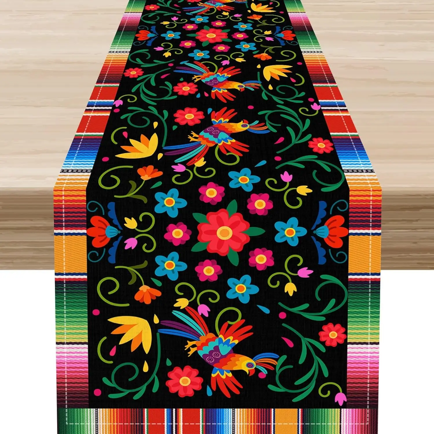 

Mexican Day of The Dead Floral Birds Table Runner Fiesta Decor Farmhouse Dia De Los Muertos Kitchen Table Runner Party Decor