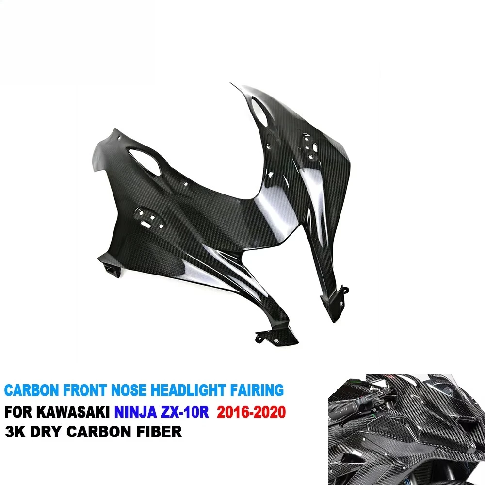 

100% Full 3K Dry Carbon Fiber Motorcycle Front Fairing Headlight Nose Cover for Ninja ZX10R ZX-10R 2016-2020