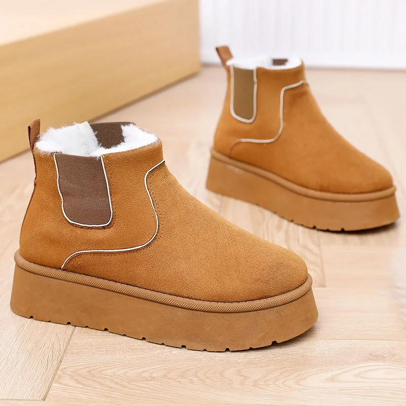 

Winter Fashion New Women's Snow Boots Thick Soled Cotton Boots with Thick Velvet Solid Color Elastic Mouth Cotton Shoes