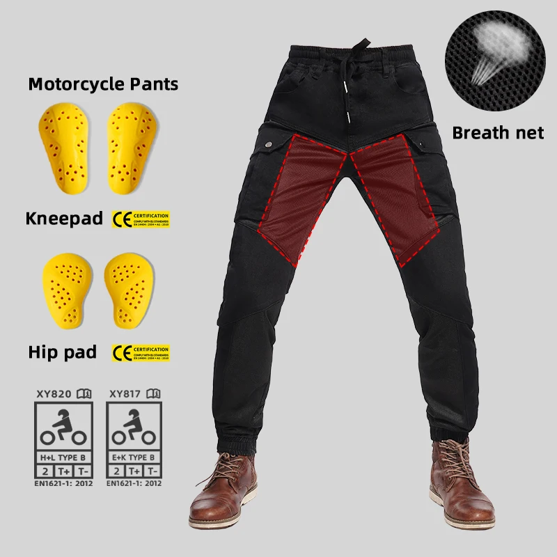 Unisex Summer Mesh Motorcycle Cargo Pants Men Women Breathable Anti-Fall Riding Trousers With Detachable Protective Gear