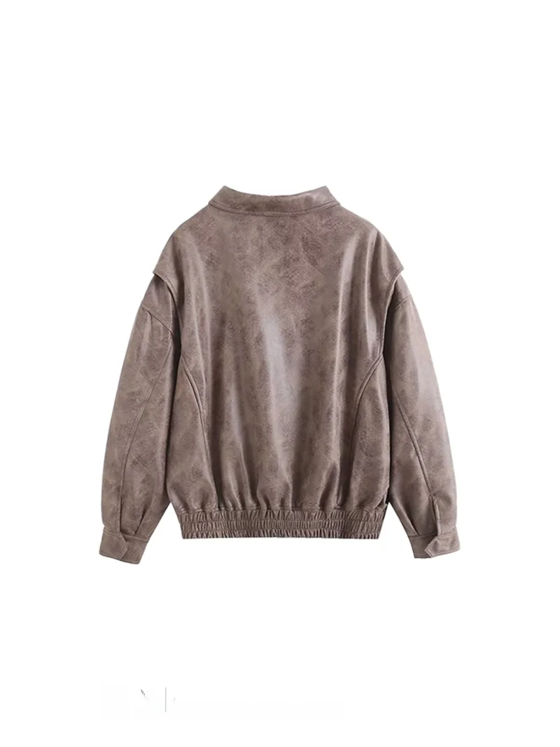 American Sle Loose Fit Pelle Jaet Cappotto da volo vintage in pelle scamosciata da strada da donna Capispalla casual Cerniera lunga Sve