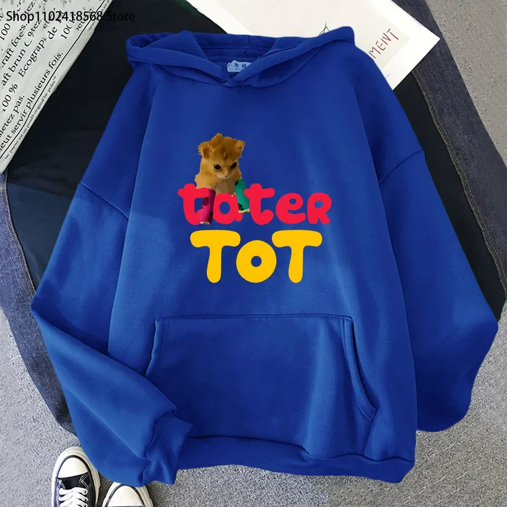 Cute Cartoon Cat Hoodie Tater Tot Sweatshirt Kawaii Animal Print Clothes Autumn Winter Pullover Women Casual Y2k Streetwear Men