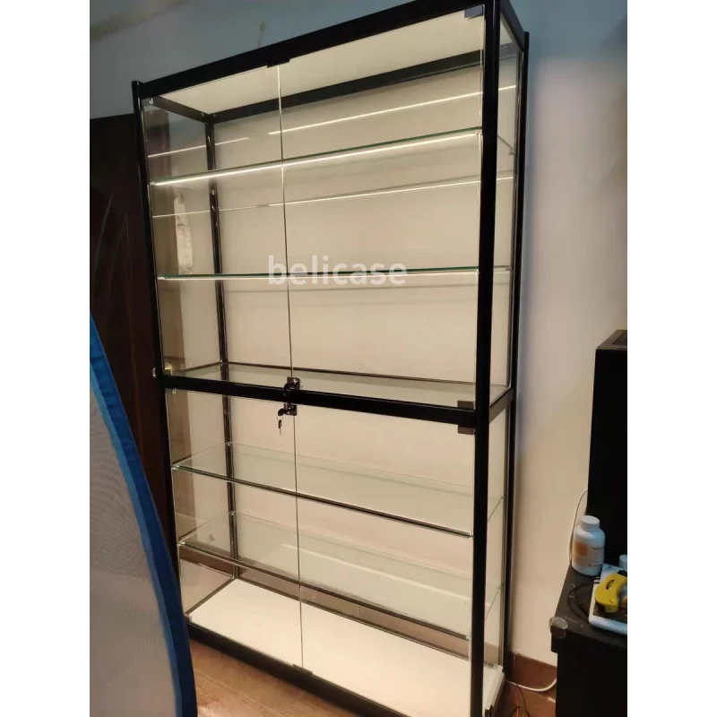 Custom. full aluminum frame display retail shop showcase with glasslockable wall showcase cabinet