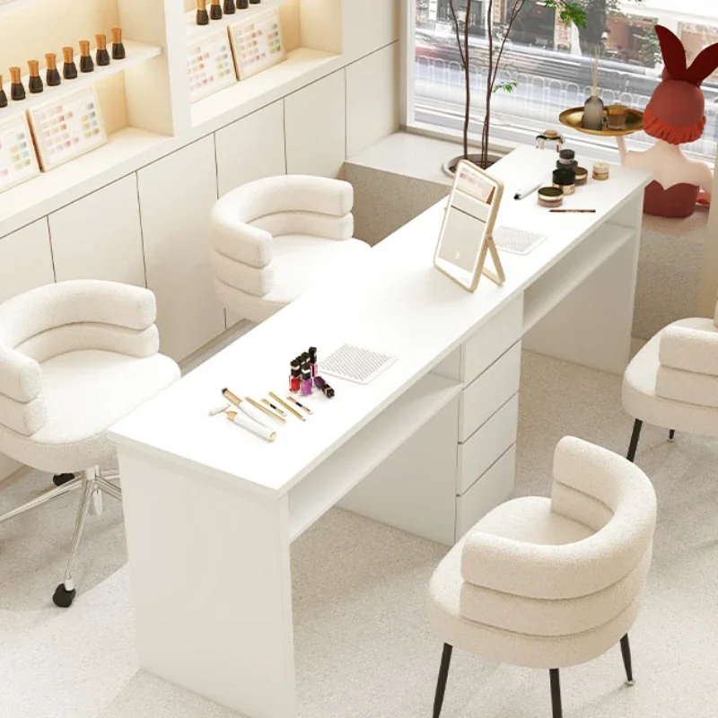 

White Wooden Manicure Nail Tables Design Slate Modern Nail Tables Minimalist Reception Mesa Manicura Salon Furniture Chair