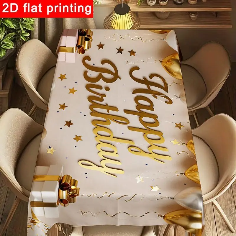 elegant gold and silver double-color birthday party tablecloth - soft beige rectangular shape, with 