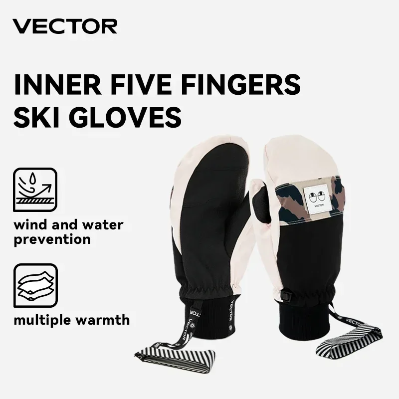 VECTOR Women Professional Five Finger Ski Gloves Ultralight Thicken Warm Winter Fleece Mitten Gloves Waterproof Snowboard Gloves