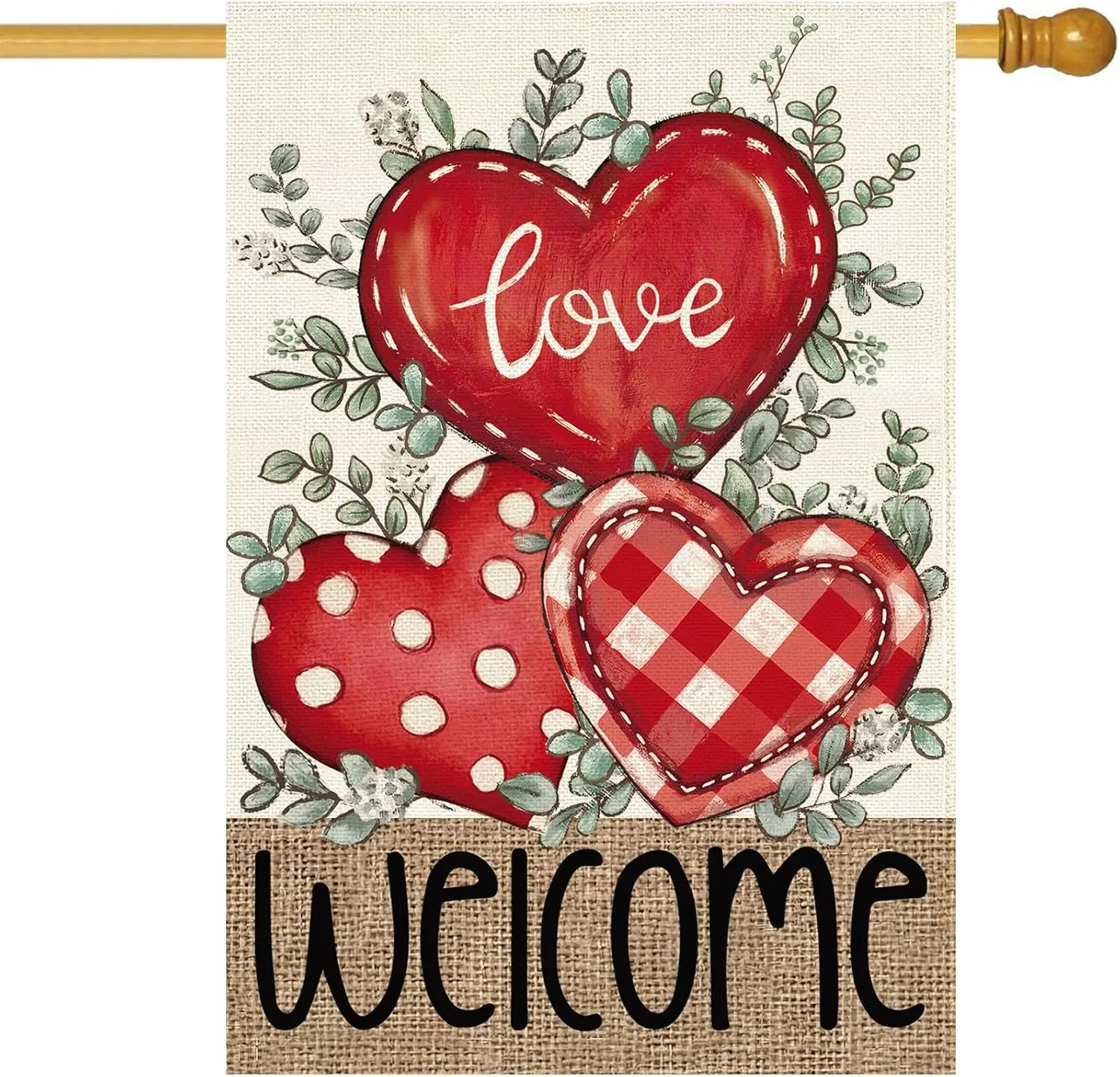 Baccessor Valentine's Day Welcome House Flag 28x40 Inch Double Sided,Red Plaid Check Polka-dot Love Hearts Large Garden  TTL LLG