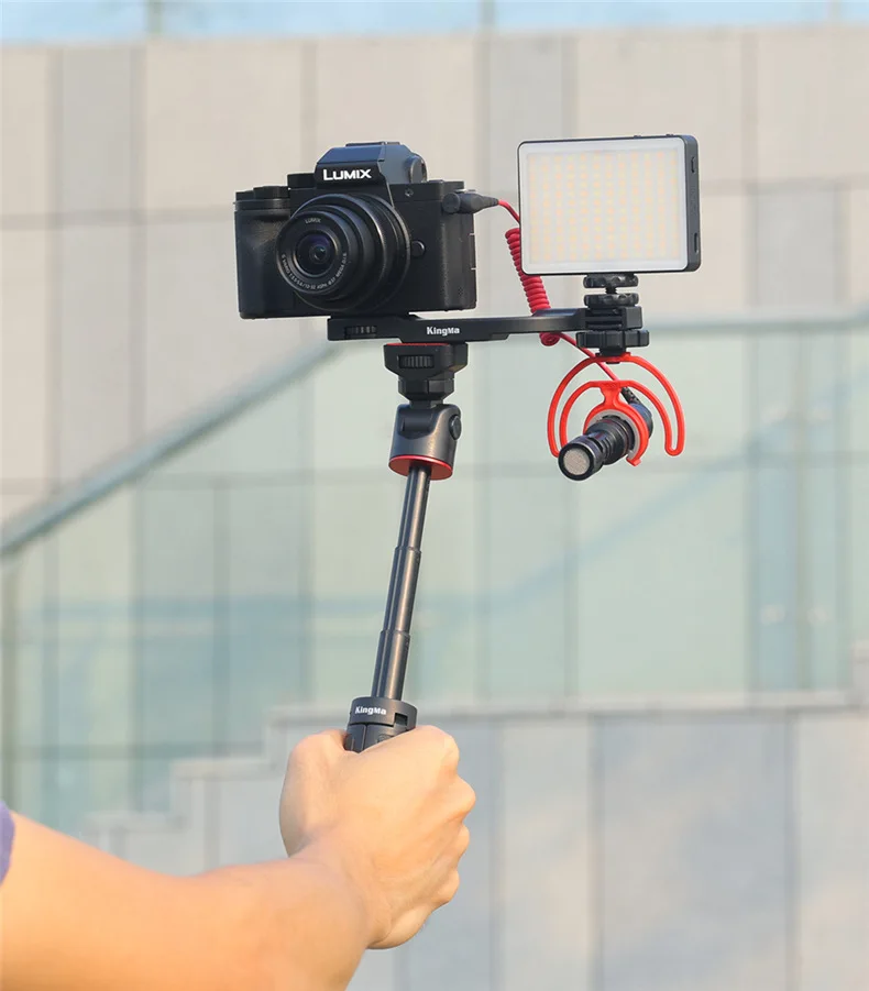 Gun Type Dual Hot Shoe Bracket Microphone Fill Light Vlog Extension Mobile Sports Camera Accessories External Mic Mount