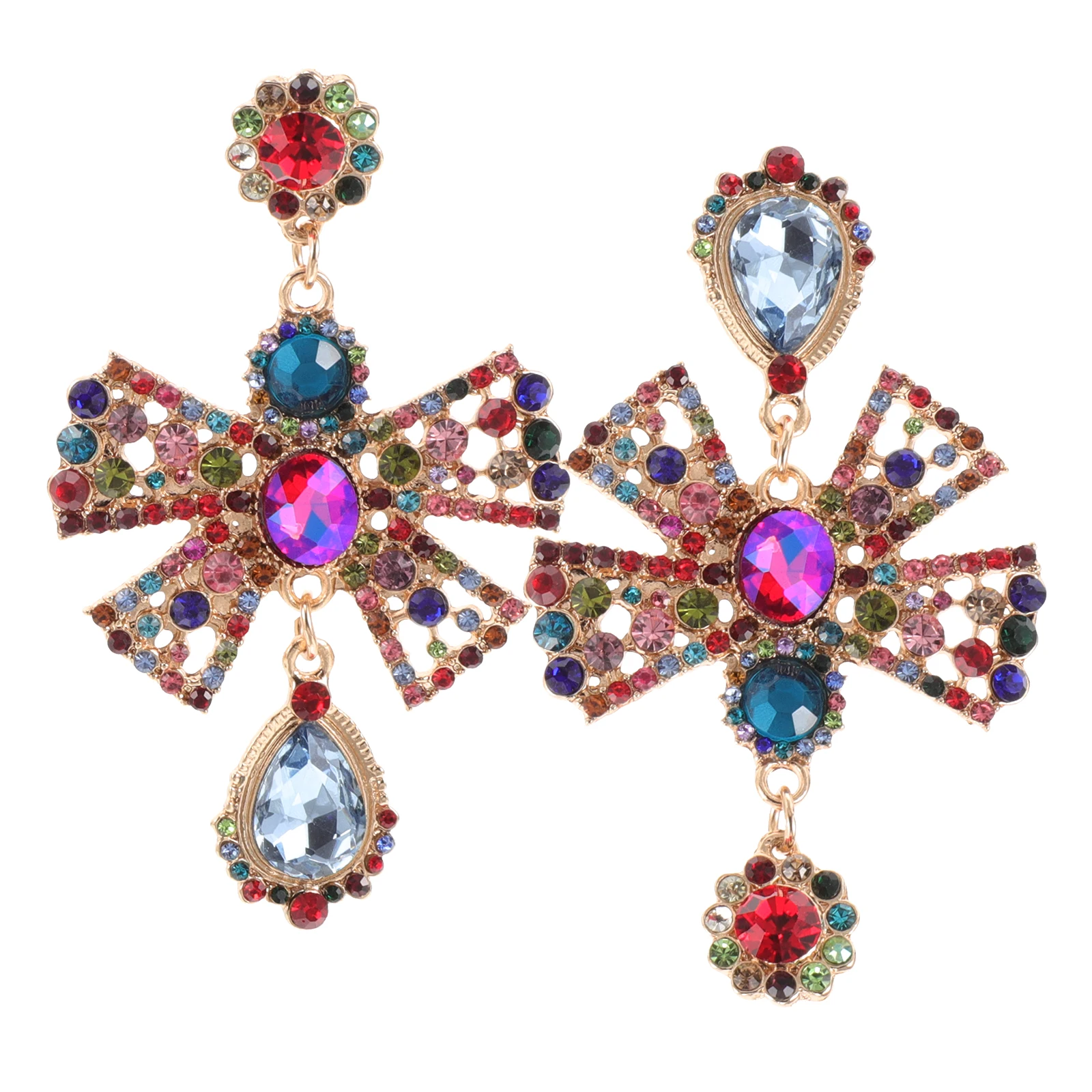 

1Pair Colorful Glass Bow Earrings for Women Vintage Dangle Style Elegant Comfortable Retro Charming Jewelry Glitter Statement