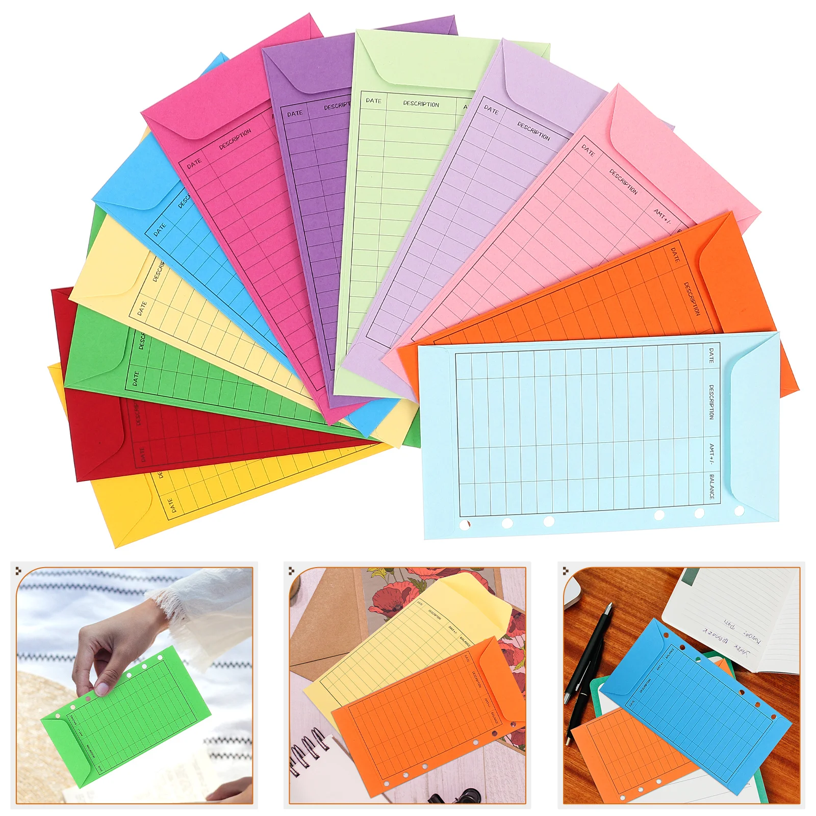 12 Pcs Budget Card Pattern with Hole Cash Plan Consumption Envelope Wallet Money Envelopes Notebook Record Students Paper