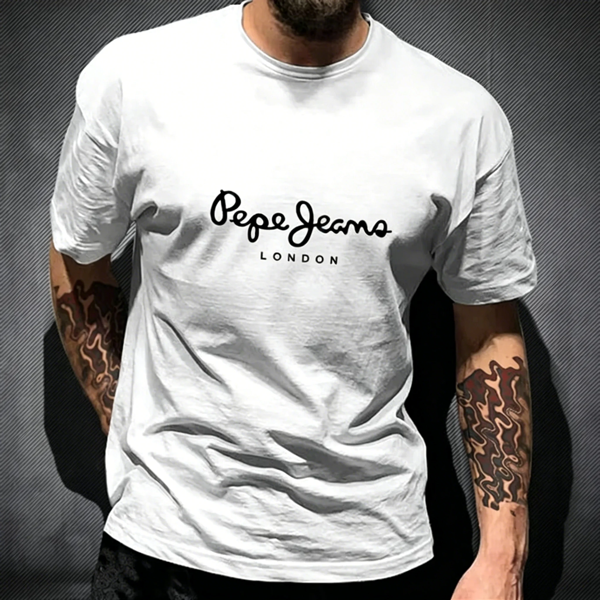Pepe Jeans London Graphic T-Shirt Men Black Casual Crew Neck Short Sleeve Streetwear Cotton Everyday Top