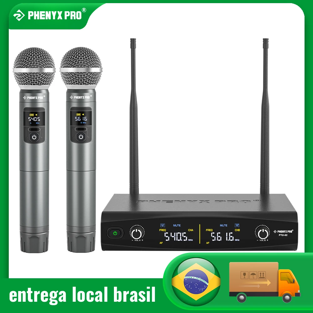 Phenyx Pro  Wireless Microphone UHF Professional Dual Channel Stage Performance For Karaoke Home, Church 60m 30Frequencies PTU52