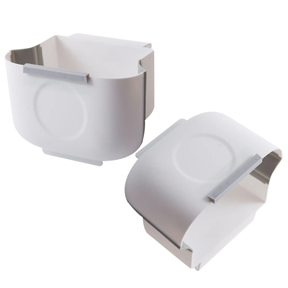 

2Pcs Hanging Kitchen Waste Bin Foldable Plastic Garbage Container Spacious Mouth Large Capacity Pressure Ring Design Modern