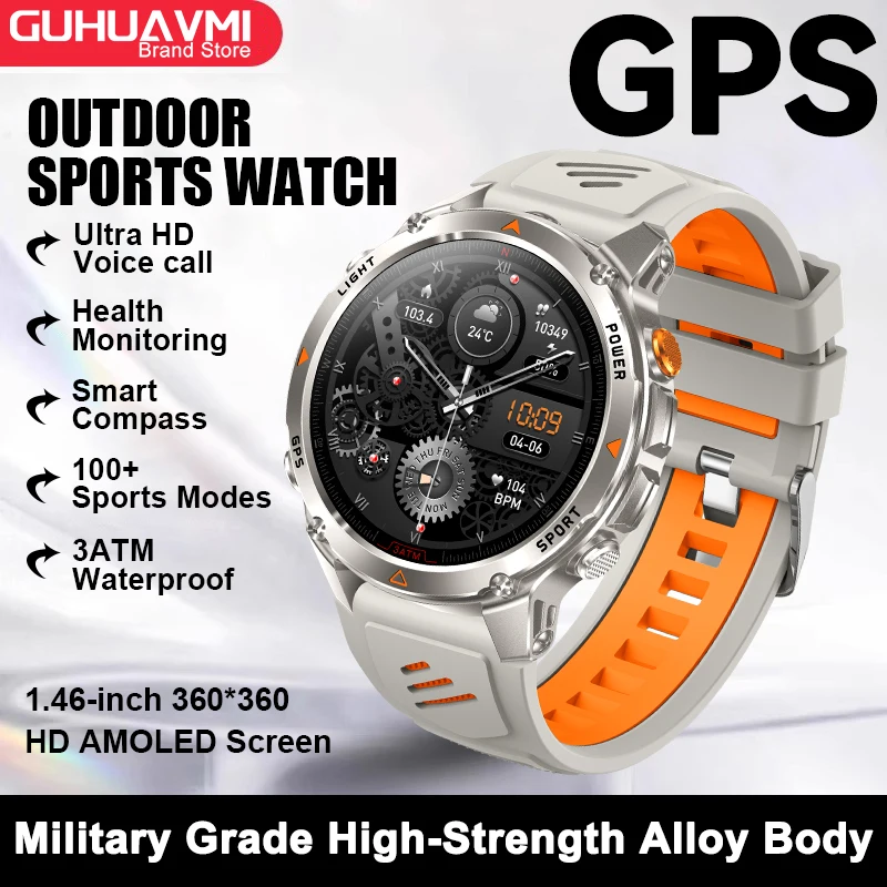 2025 New Military Bluetooth Call Smart Watch Built-in GPS Compass Barometric Altimeter 10ATM Waterproof Sports Smartwatches Men