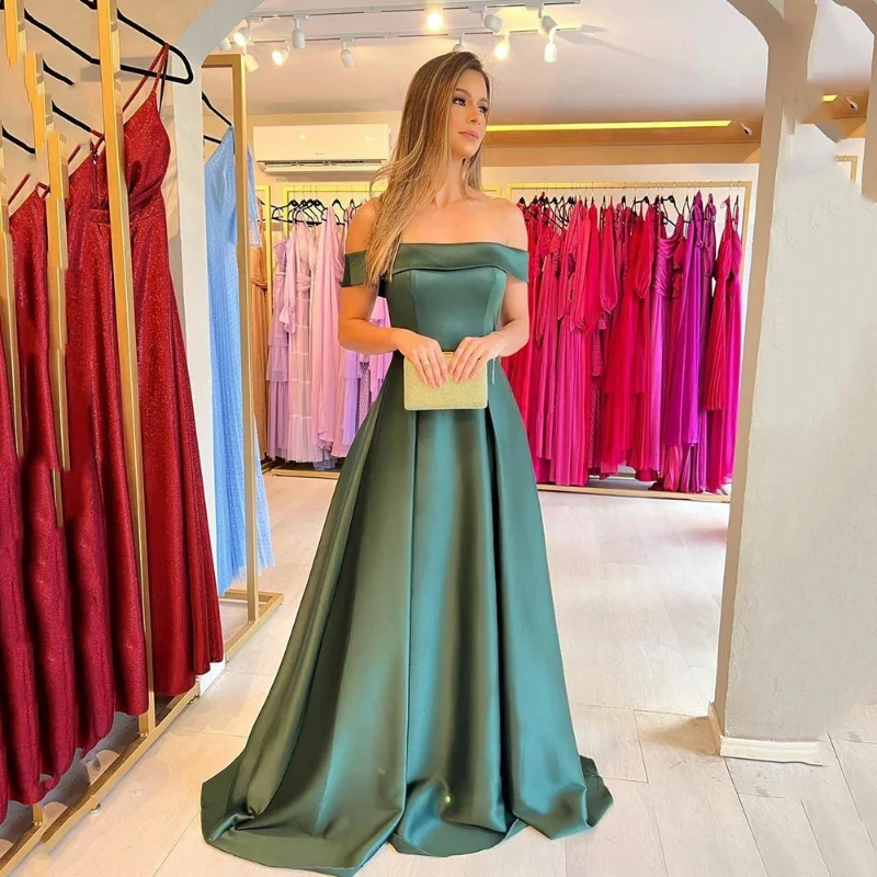 

Satin Evening Dress Off The Shouldr Formal Event Party Prom Gowns Pleats Duvai Celebrity Dress 2023