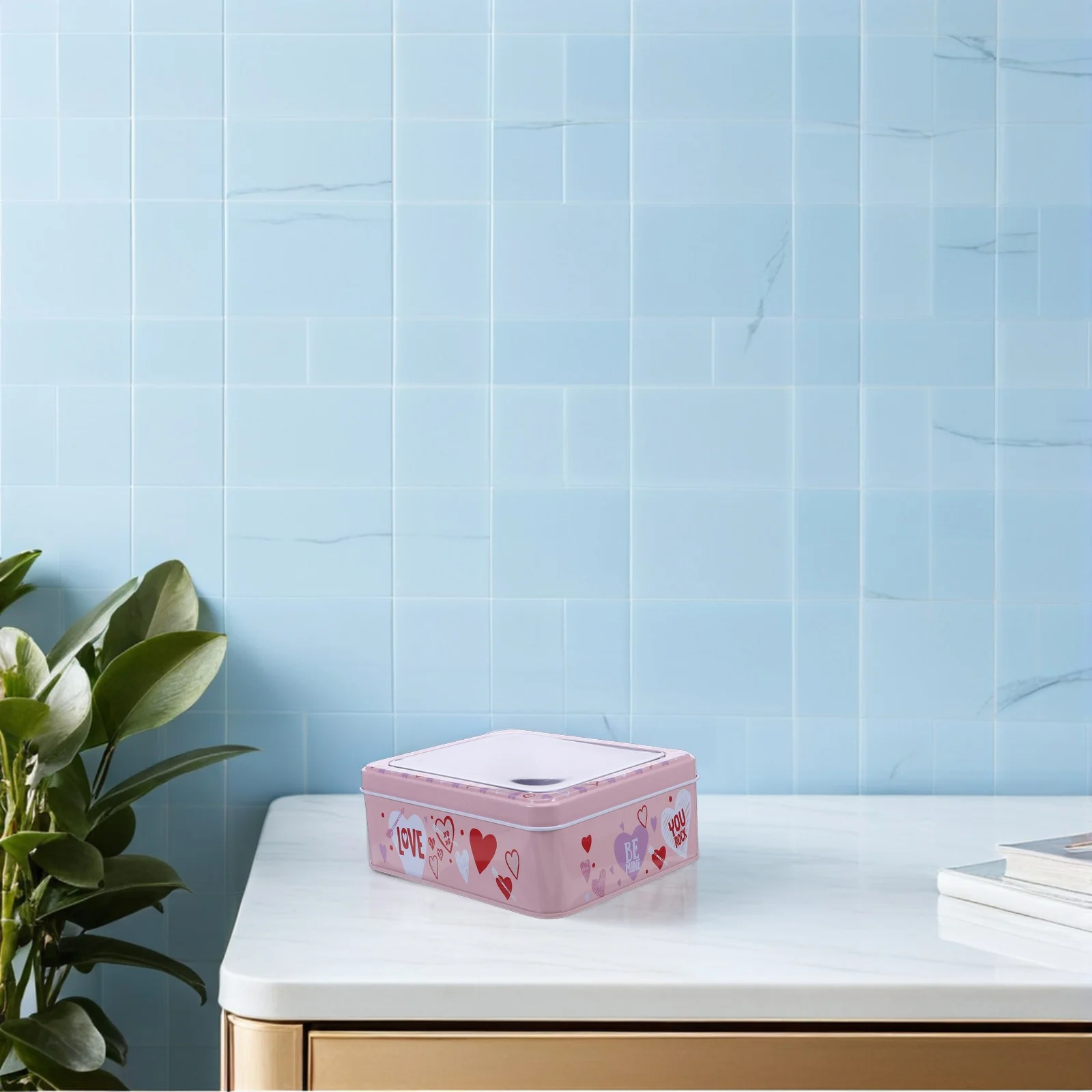 

Valentine Day Cookie Tin Box Elegant Metal Biscuit Container Lid Holiday Candy Storage Packaging Festival Treats