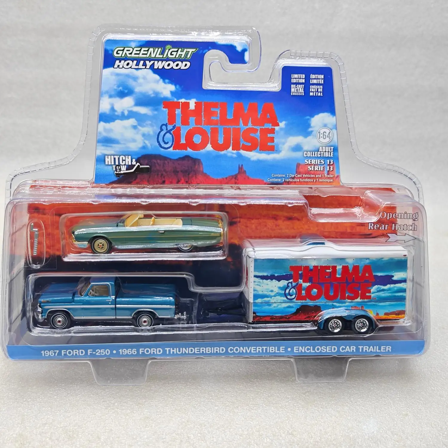 

Green Light 1:64 Trailer Series 13-1966 Ford Thunderbird Convertible&1967 Ford F-250 Closed Trailercar Model Toys Gifts Collecti