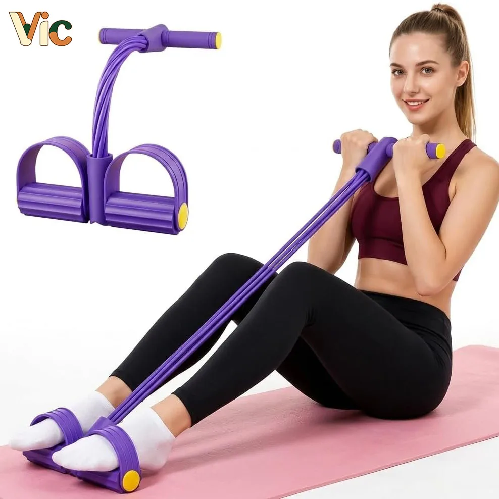 Pedal Resistance Band with Handle 4-Tube Natural Rubber Exercise Bands Foot Pedal Resistance Bands for Working Out