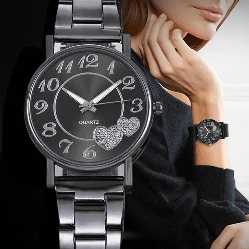 Elegant Rose Gold Heart Dial Watch Female Simple Temperament Student Waterproof Female High-level Female Luxury Watches Women