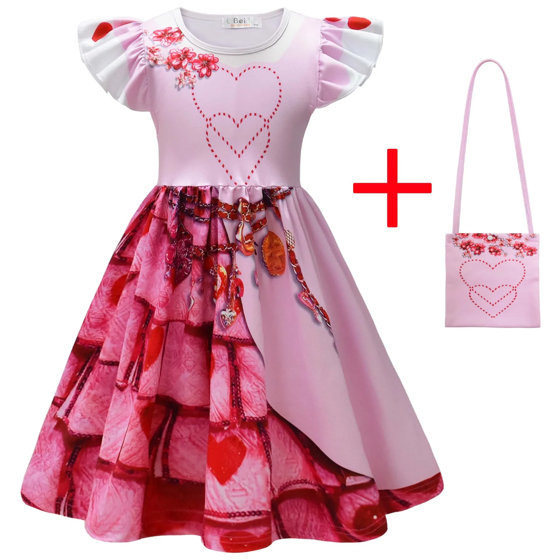 D-discreens 4 Costume Rise of Red Dress bag parrucca Halloween Chloe Queen of Hearts bribrida Cosplay Girls pink Flying Sleeve Dress