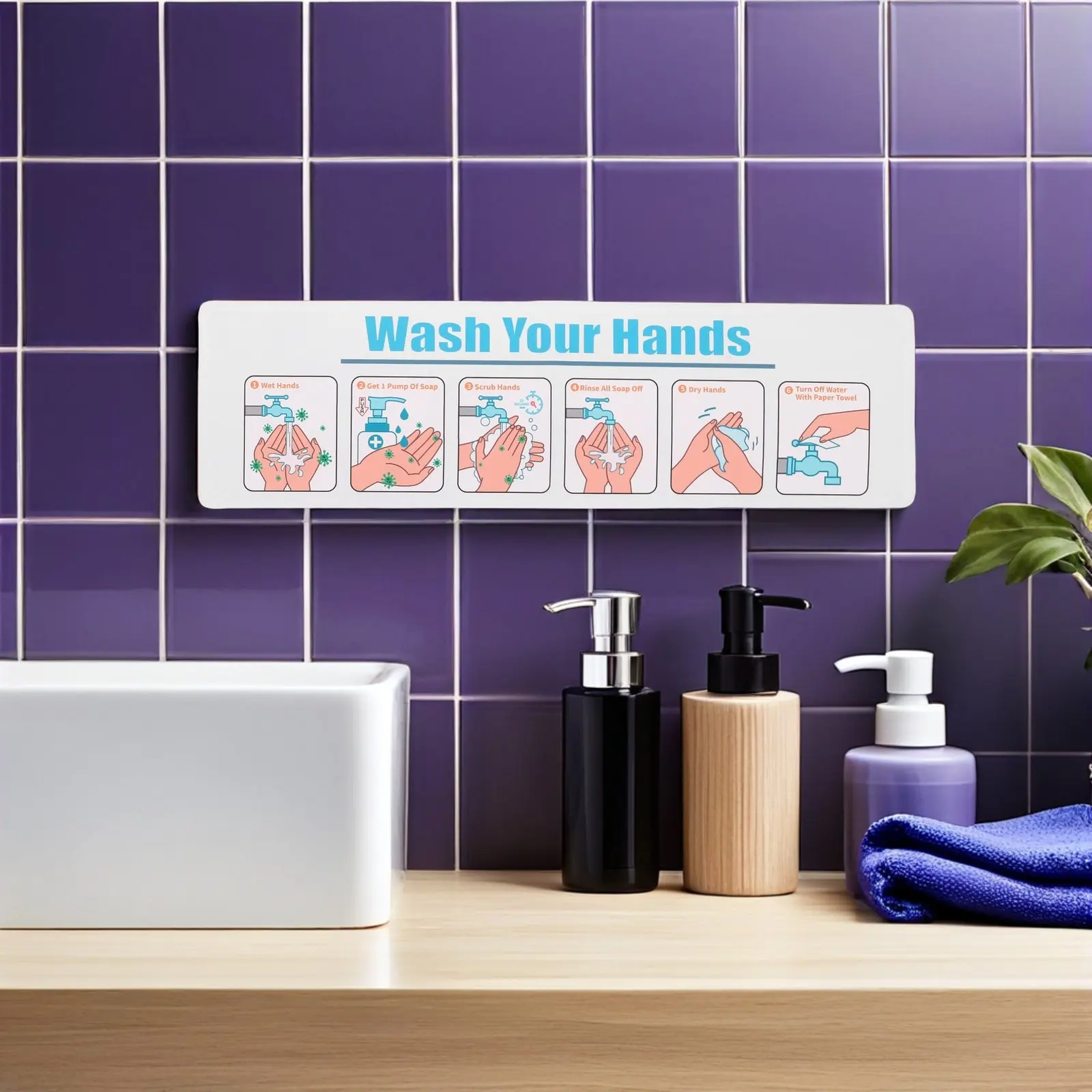 

Wash Your Hands Sign Sticker PVC Self Adhesive Hand Washing Sign Decal for Schools Restaurants Public Places Business Bathroom
