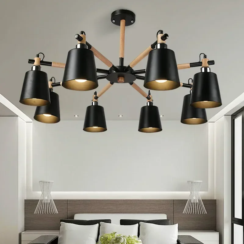 

LED American Style white and black color Lampshade Chandelier For Bedroom Living Room Foyer Study Hotel pendant lights