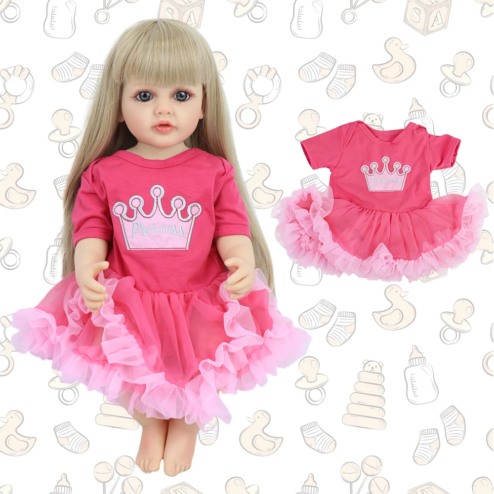 새로운 50-55CM 리본 베이비 돌 소녀 의상 리얼리틱 신생아 22인치 스커트 롬퍼 장난감 액세서리 크리스마스 선물