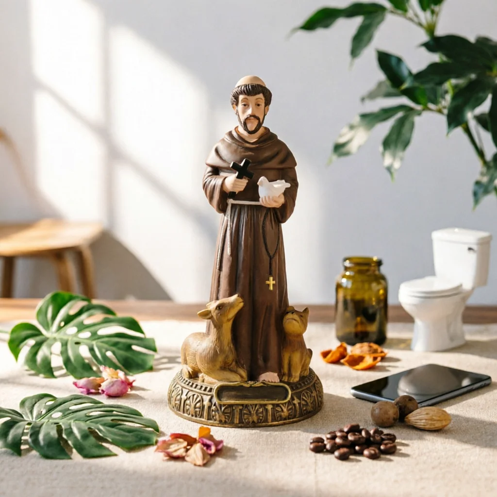 Saint Francis Sculpture with Animals Catholic Saint Francis Statue Monk Figurine with Animals Traditional Decor Rustic