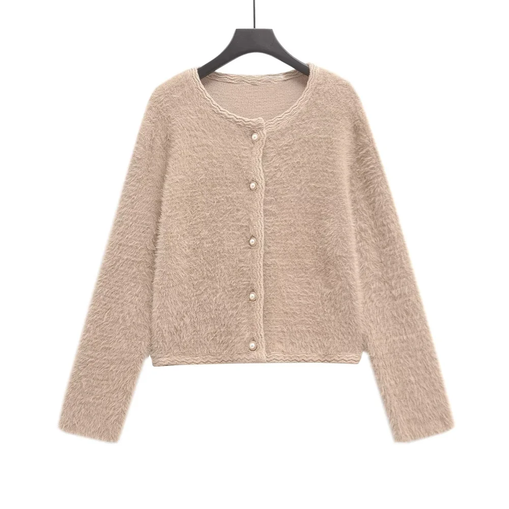 PB&ZA Women's Pearl Button Knitted Cardigan Sweater Round Neck Long Sleeve Autumn/Winter New Women's Clothing