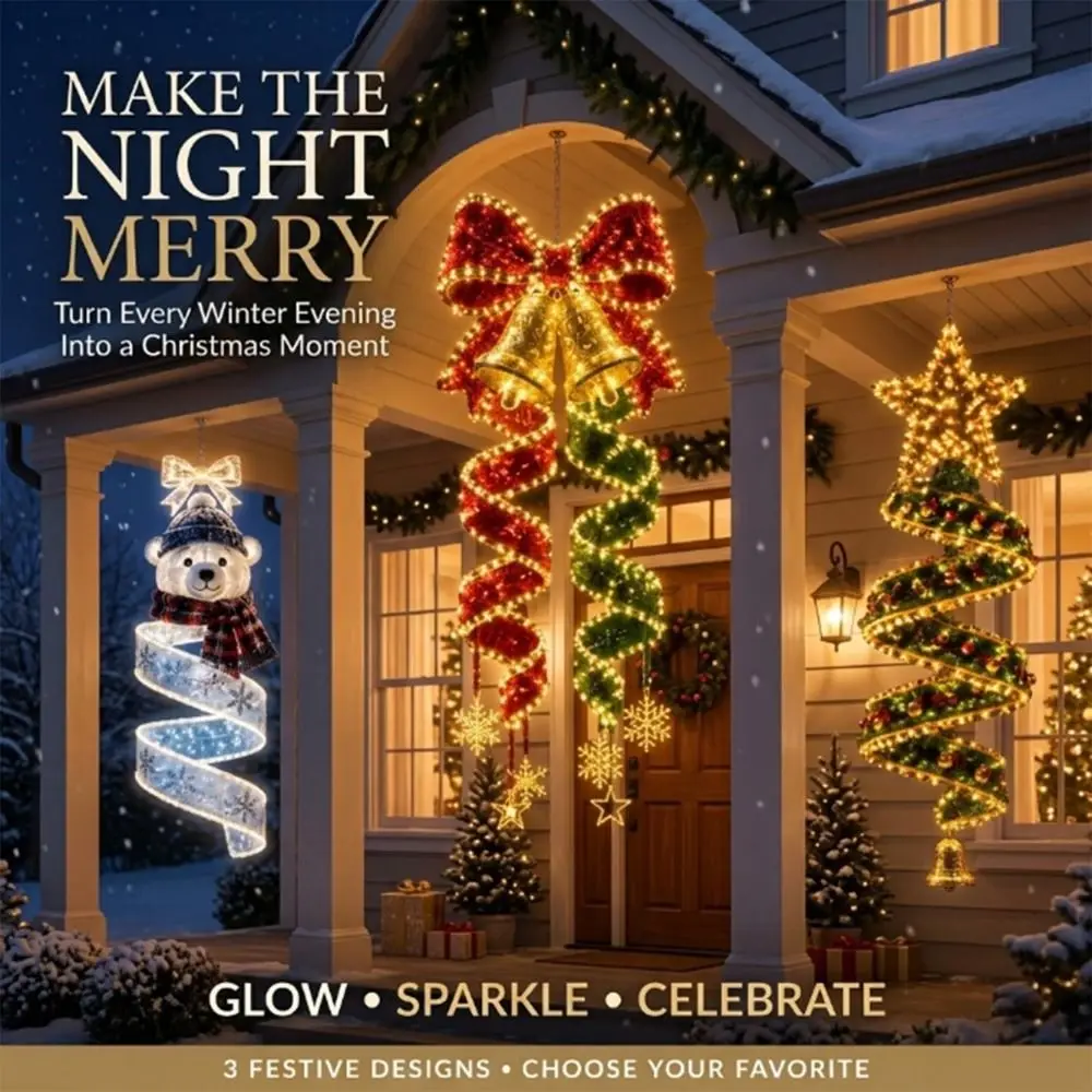 D9 Warm White LED LED Hanging Decoration Spiral Snowman Pattern Lighted Holiday Ornament Bow Bell Pattern Christmas Tree Pattern