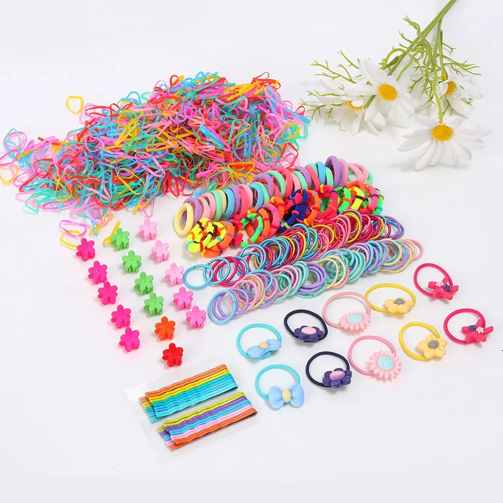 1110PCS Hair Accessories Set Hairstyle House Play Toy Girl Elastic Hair Bands Hairpins Flower Hair Claws Hair Ties