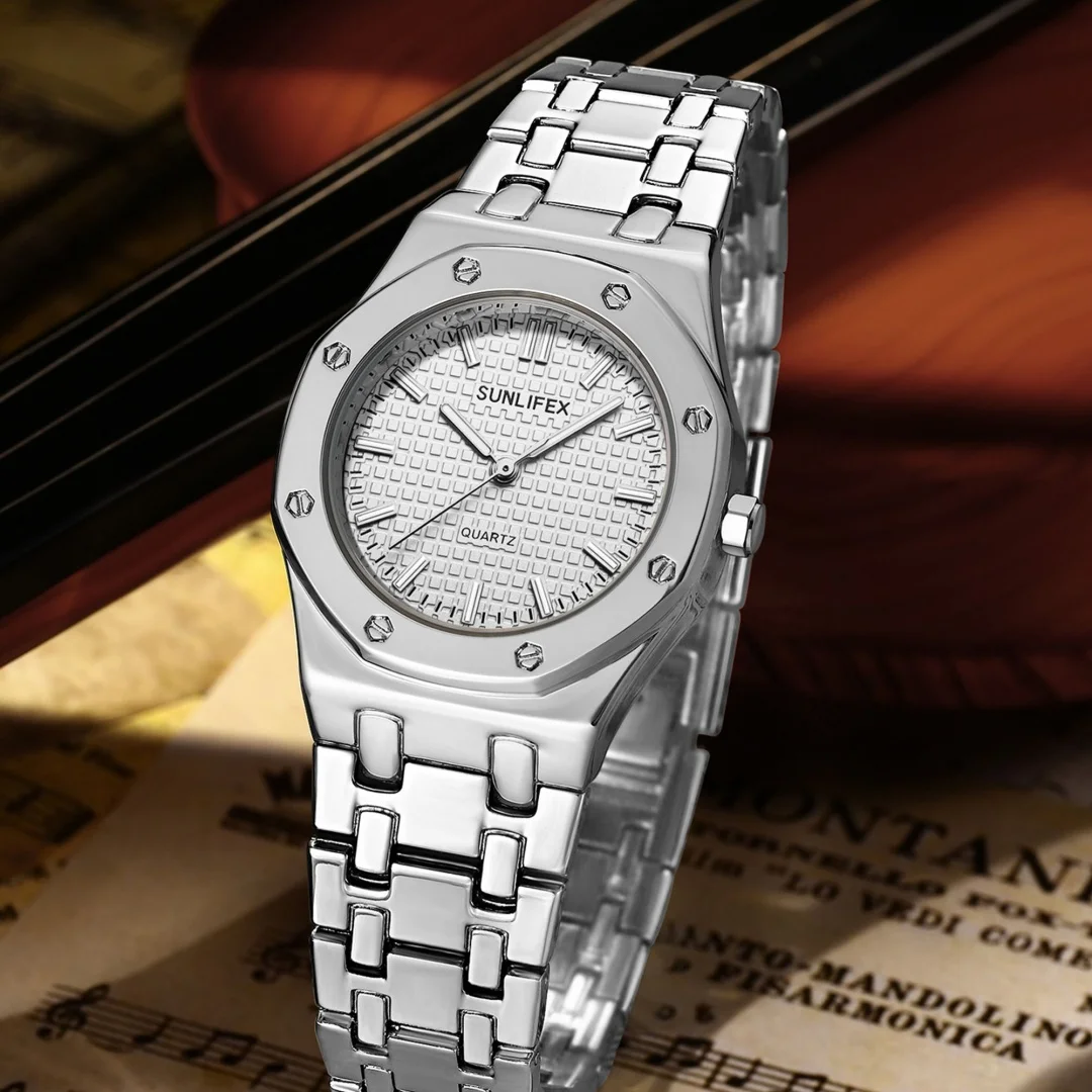 Sunlifex العلامة التجارية الأعلى السيدات الساعات المألوف الذهبي ساعة معصم Montre حزام ساعة كوارتز ساعة نسائية Reloj de mujer