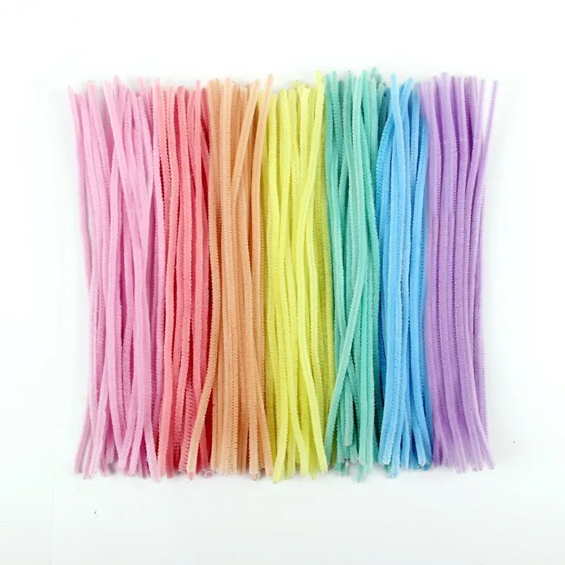 100pcs Creative Colorful Twisted Rod Stick DIY Twisting Bar Wool Root Handcraft Fluffy Bar Iron Wire Imaginative Kid Toy Decor