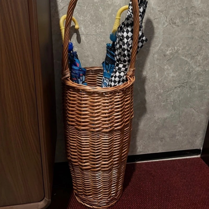Rattan Wicker Umbrella Bucket Entryway Closet Storage Basket Yoga Mat Organizer Basket Multifunctional Hallway Umbrella Stands