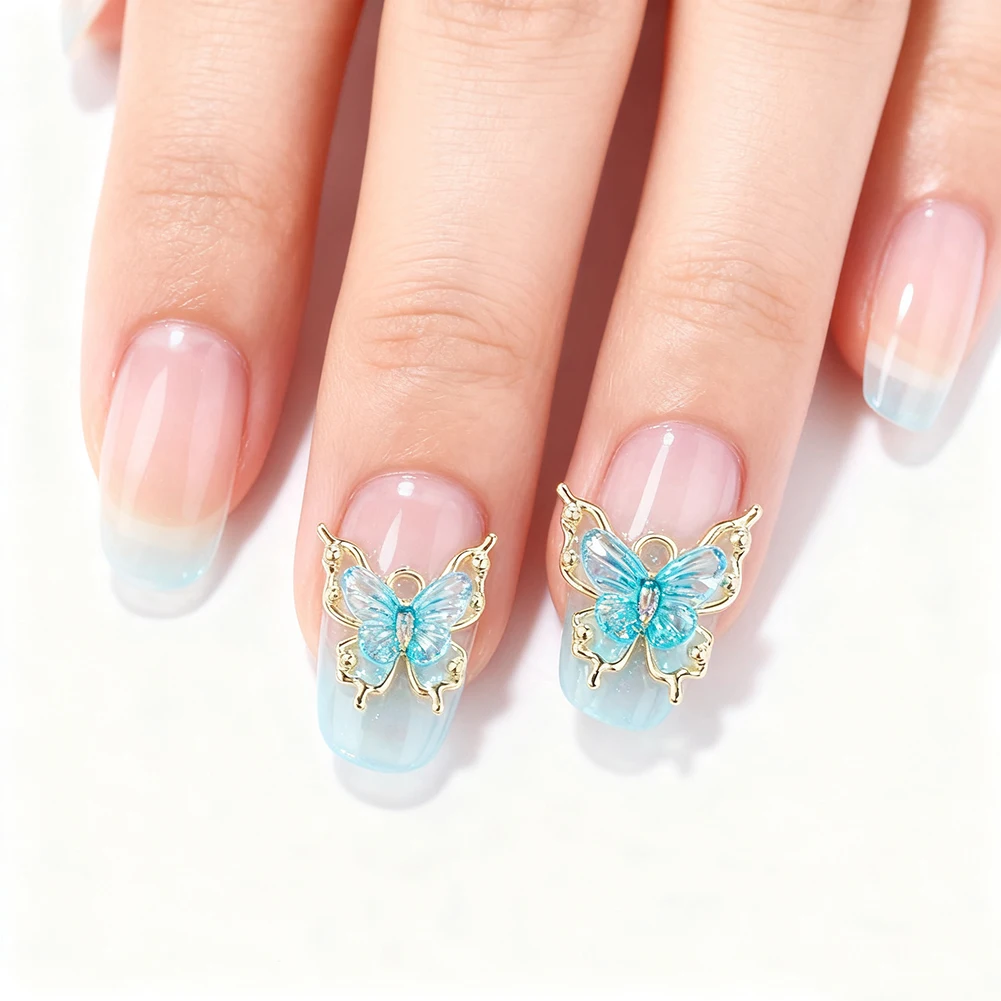 10pcs Butterflies Nail Decoration Shiny Stereoscopic Nail Charm Art 3D Stereoscopic Visual Effect Gradient Iridescent Butterflie