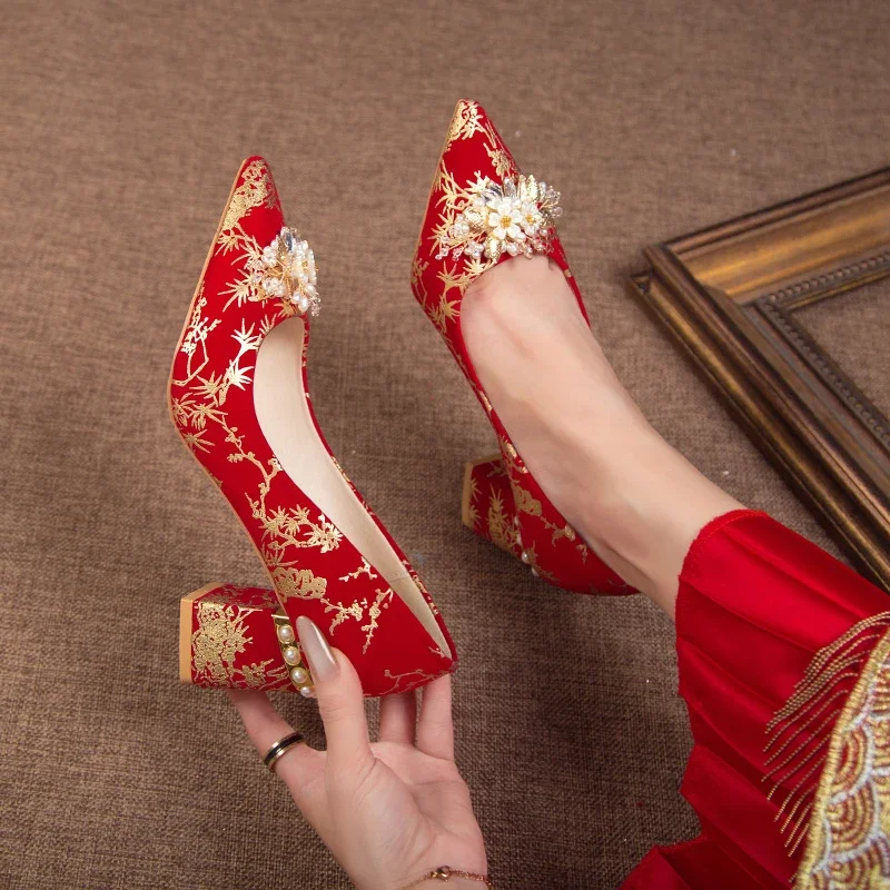 Zapatos de tacón alto para mujer, calzado clásico de alta calidad, elegante y cómodo, color rojo, ideal para boda