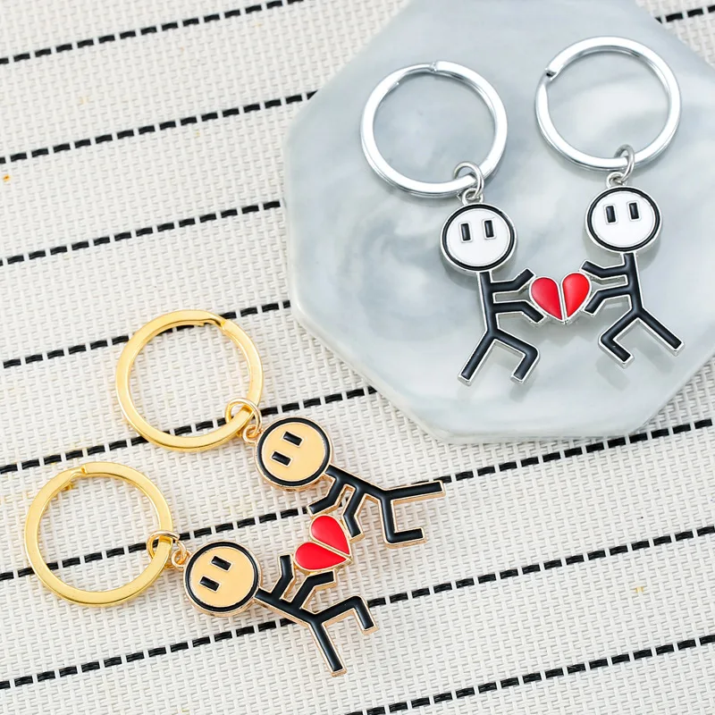 2 Pcs Couple Magnetic Suction Graffiti Lover Key Chain 1 Pair Love Heart Shaped Palm Magnet Keychain Pendant Valentines Keyring